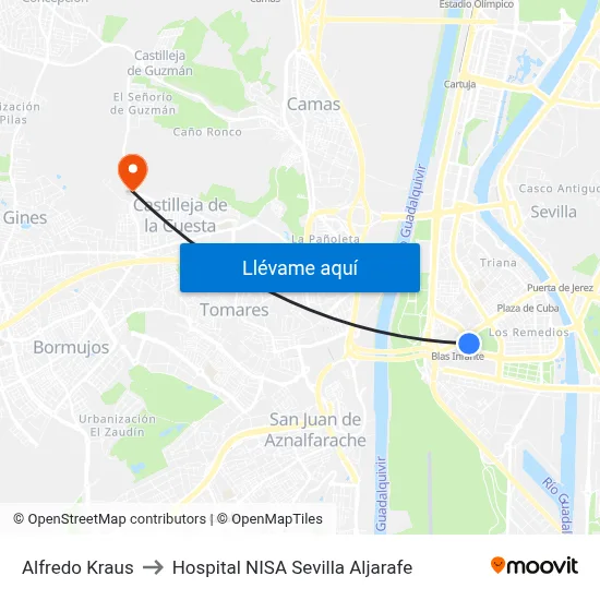 Alfredo Kraus to Hospital NISA Sevilla Aljarafe map