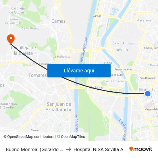 Bueno Monreal (Gerardo Diego) to Hospital NISA Sevilla Aljarafe map