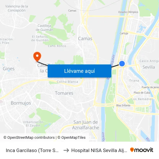 Inca Garcilaso (Torre Sevilla) to Hospital NISA Sevilla Aljarafe map
