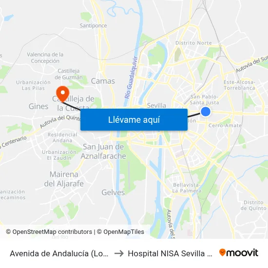 Avenida de Andalucía (Los Arcos) to Hospital NISA Sevilla Aljarafe map