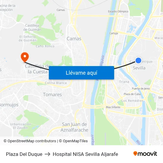 Plaza Del Duque to Hospital NISA Sevilla Aljarafe map