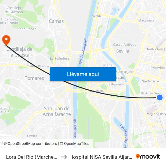 Lora Del Rio (Marchena) to Hospital NISA Sevilla Aljarafe map
