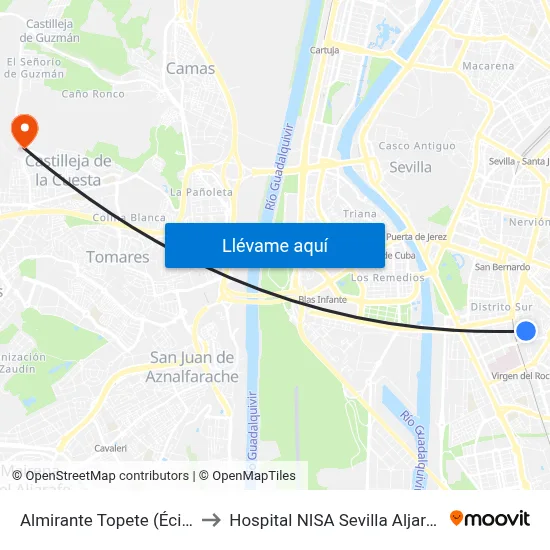 Almirante Topete (Écija) to Hospital NISA Sevilla Aljarafe map