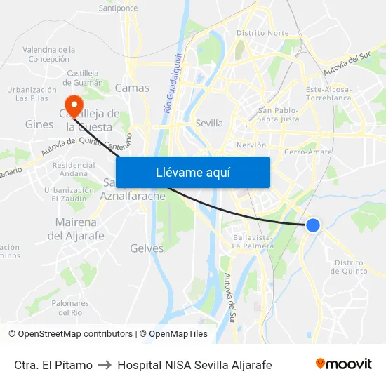 Ctra. El Pítamo to Hospital NISA Sevilla Aljarafe map
