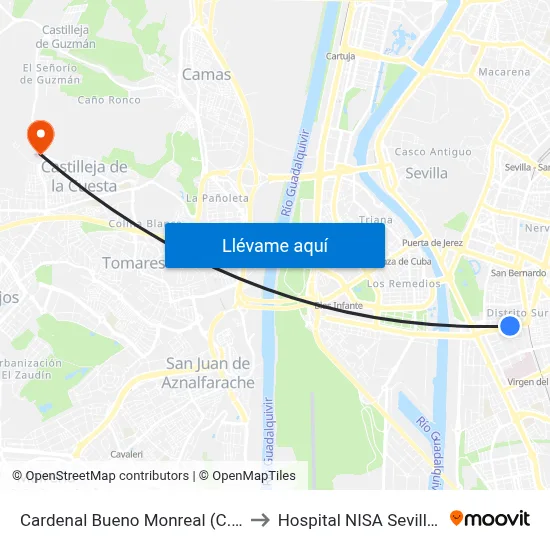 Cardenal Bueno Monreal (C.D. Porvenir) to Hospital NISA Sevilla Aljarafe map