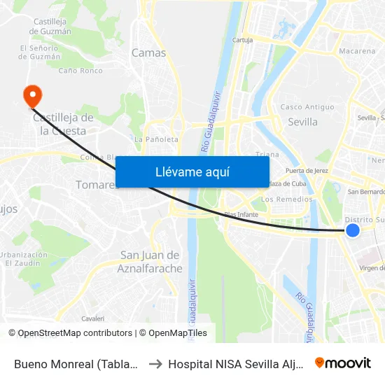 Bueno Monreal (Tabladilla) to Hospital NISA Sevilla Aljarafe map