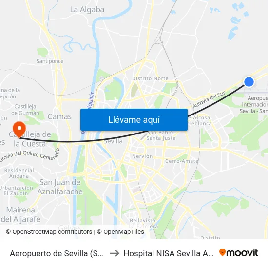 Aeropuerto de Sevilla (Salidas) to Hospital NISA Sevilla Aljarafe map