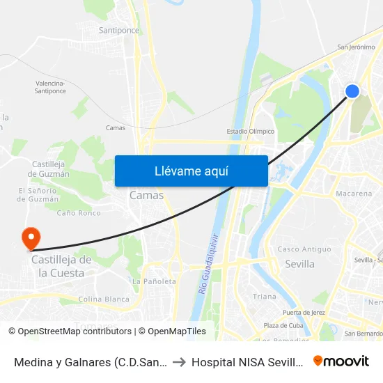 Medina y Galnares (C.D.San Jeronimo) to Hospital NISA Sevilla Aljarafe map