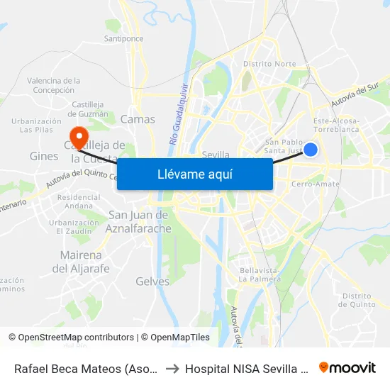 Rafael Beca Mateos (Asociacion) to Hospital NISA Sevilla Aljarafe map