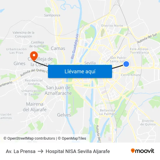Av. La Prensa to Hospital NISA Sevilla Aljarafe map