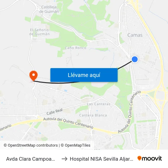 Avda Clara Campoamor to Hospital NISA Sevilla Aljarafe map