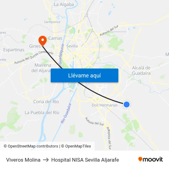Viveros Molina to Hospital NISA Sevilla Aljarafe map