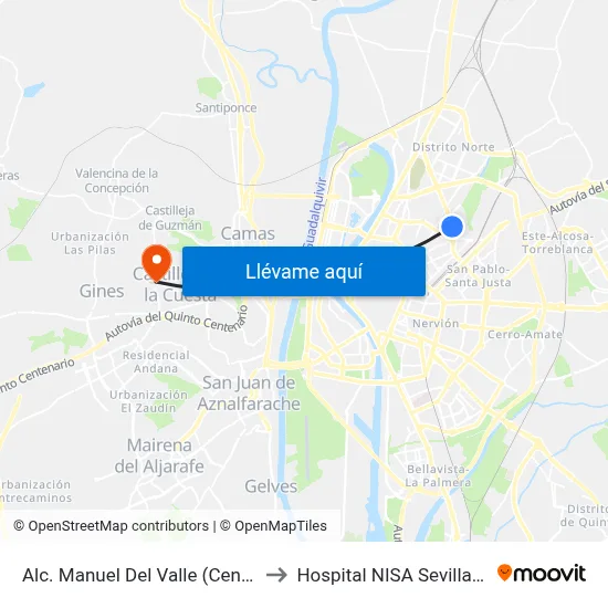 Alc. Manuel Del Valle (Centro Salud) to Hospital NISA Sevilla Aljarafe map