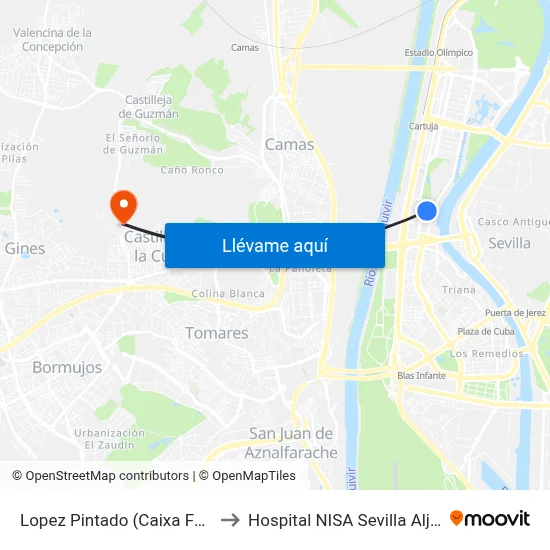 Lopez Pintado (Caixa Forum) to Hospital NISA Sevilla Aljarafe map