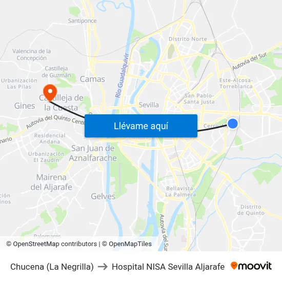 Chucena (La Negrilla) to Hospital NISA Sevilla Aljarafe map