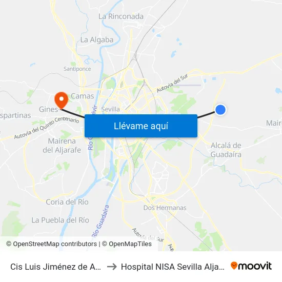 Cis Luis Jiménez de Asúa to Hospital NISA Sevilla Aljarafe map