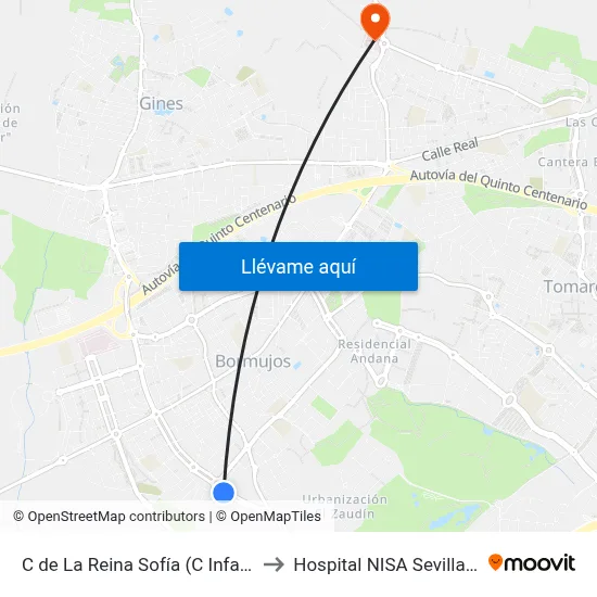 C de La Reina Sofía (C Infanta Elena) to Hospital NISA Sevilla Aljarafe map