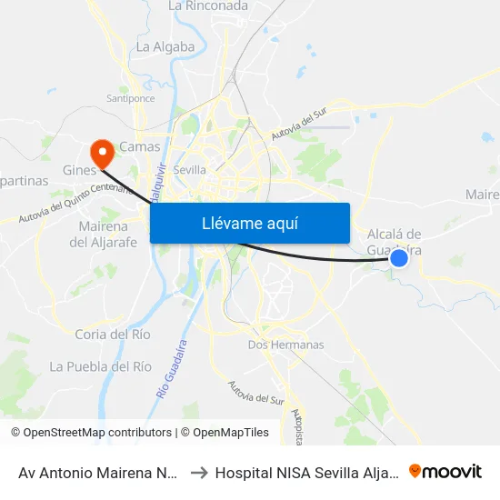 Av Antonio Mairena Nº 41 to Hospital NISA Sevilla Aljarafe map