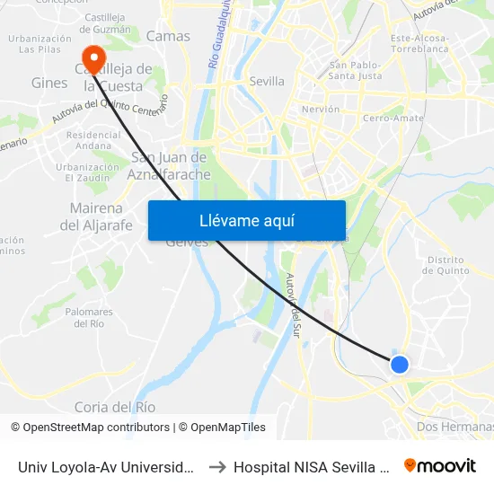 Univ Loyola-Av Universidades (V) to Hospital NISA Sevilla Aljarafe map