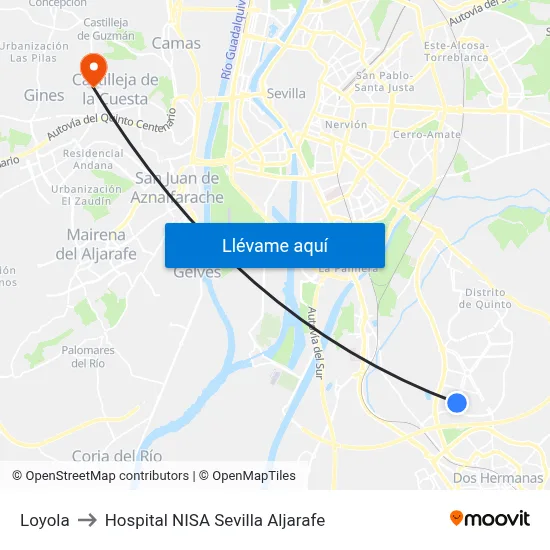 Loyola to Hospital NISA Sevilla Aljarafe map