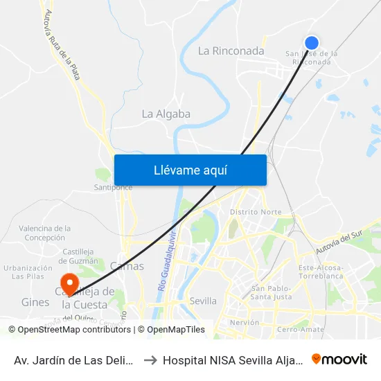 Av. Jardín de Las Delicias to Hospital NISA Sevilla Aljarafe map