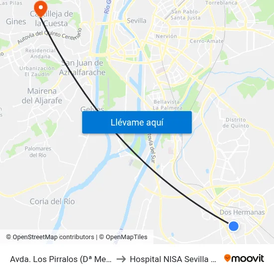 Avda. Los Pirralos (Dª Mercedes) to Hospital NISA Sevilla Aljarafe map