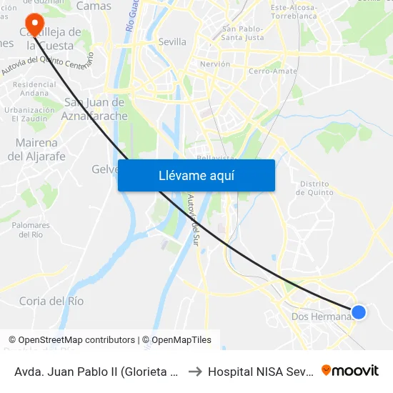 Avda. Juan Pablo II (Glorieta Joselito El Gallo) to Hospital NISA Sevilla Aljarafe map
