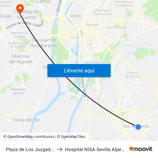 Plaza de Los Juzgados to Hospital NISA Sevilla Aljarafe map