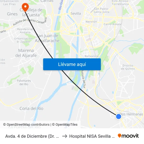 Avda. 4 de Diciembre (Dr. Fleming) to Hospital NISA Sevilla Aljarafe map