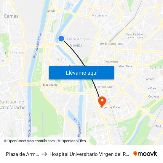 Plaza de Armas to Hospital Universitario Virgen del Rocío map