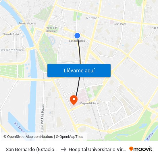 San Bernardo (Estación Cercanías) to Hospital Universitario Virgen del Rocío map