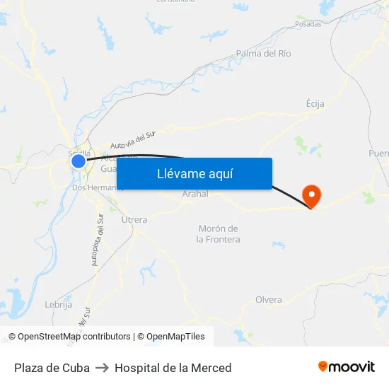 Plaza de Cuba to Hospital de la Merced map