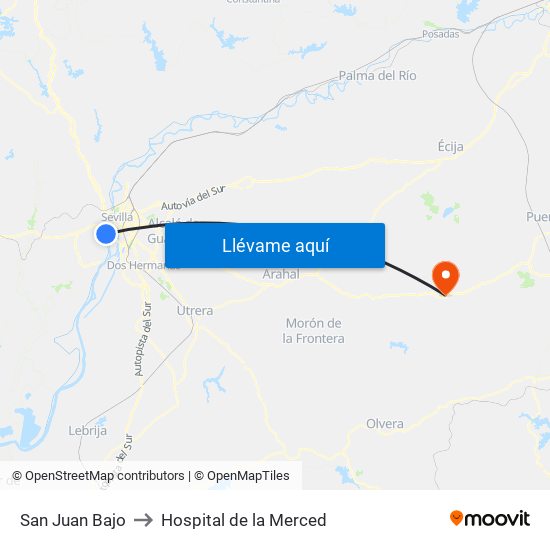 San Juan Bajo to Hospital de la Merced map