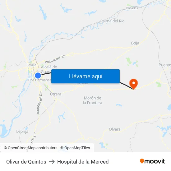 Olivar de Quintos to Hospital de la Merced map