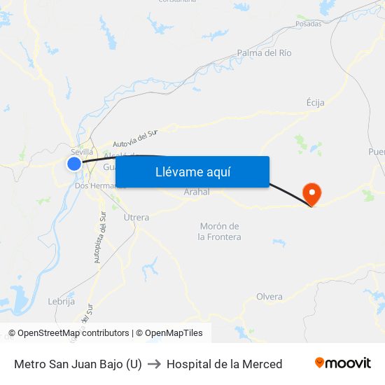 Metro San Juan Bajo (U) to Hospital de la Merced map