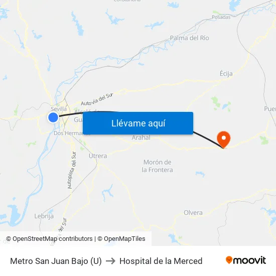 Metro San Juan Bajo (U) to Hospital de la Merced map