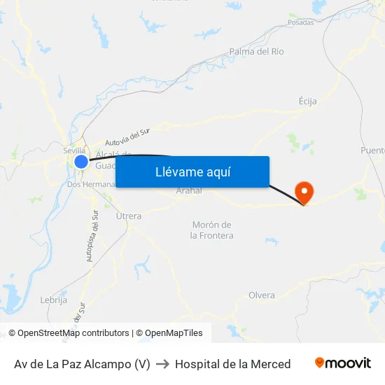 Av de La Paz Alcampo (V) to Hospital de la Merced map