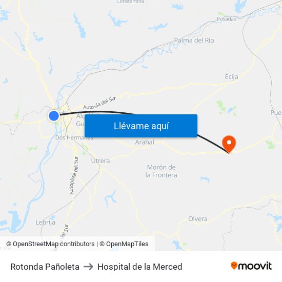 Rotonda Pañoleta to Hospital de la Merced map