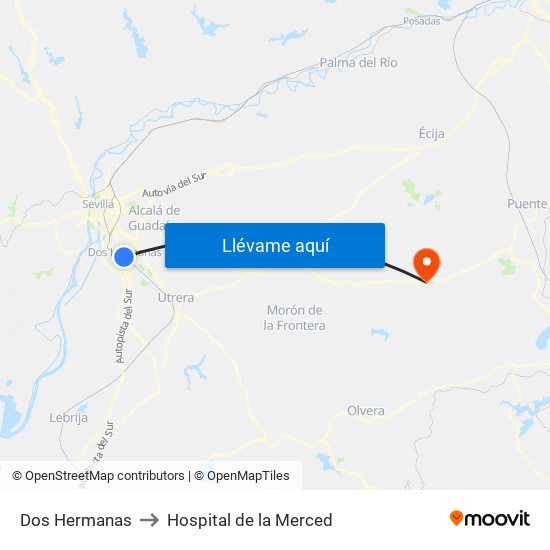 Dos Hermanas to Hospital de la Merced map