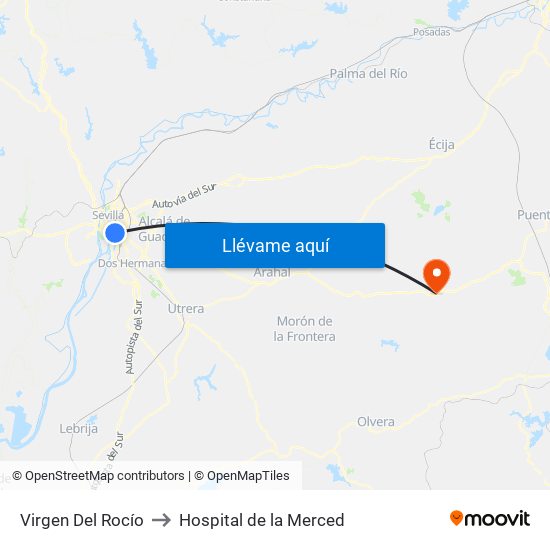 Virgen Del Rocío to Hospital de la Merced map
