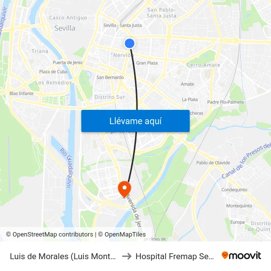 Luis de Morales (Luis Montoto) to Hospital Fremap Sevilla map