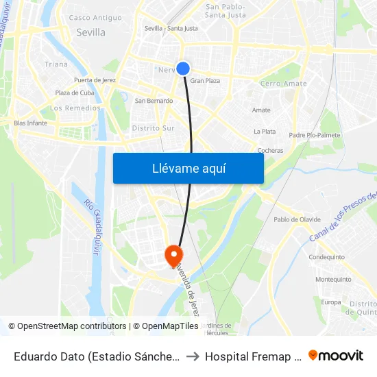 Eduardo Dato (Estadio Sánchez Pizjuán) to Hospital Fremap Sevilla map