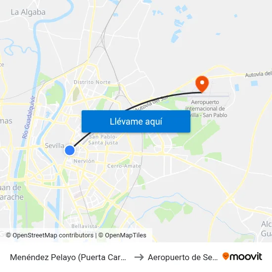 Menéndez Pelayo (Puerta Carmona) to Aeropuerto de Sevilla map