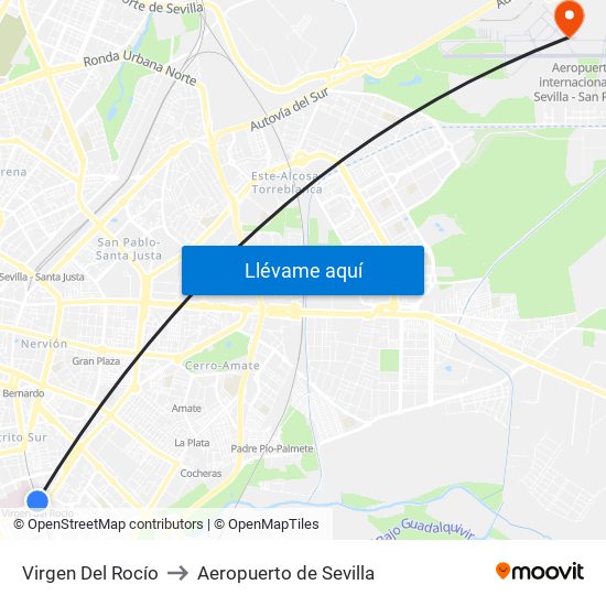 Virgen Del Rocío to Aeropuerto de Sevilla map