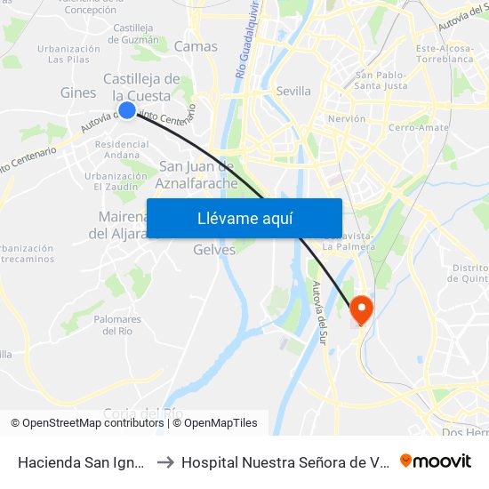 Hacienda San Ignacio to Hospital Nuestra Señora de Valme map