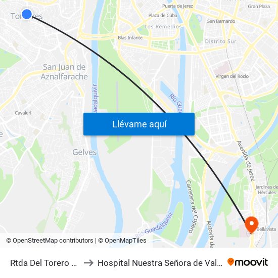 Rtda Del Torero (V) to Hospital Nuestra Señora de Valme map