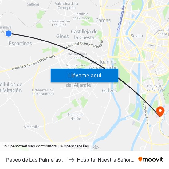 Paseo de Las Palmeras Gasolinera to Hospital Nuestra Señora de Valme map