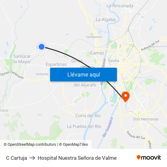 C Cartuja to Hospital Nuestra Señora de Valme map