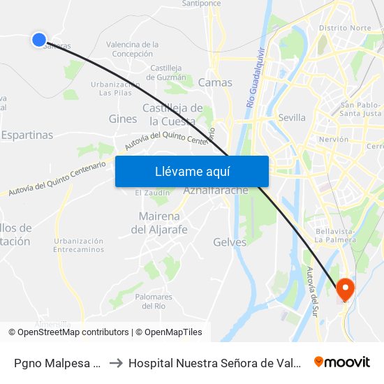 Pgno Malpesa (I) to Hospital Nuestra Señora de Valme map