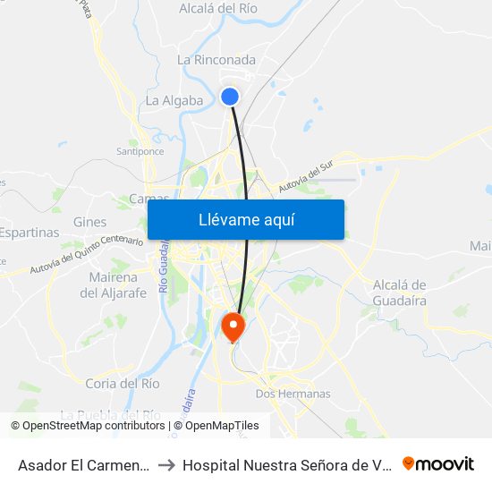 Asador El Carmen (V) to Hospital Nuestra Señora de Valme map